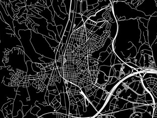 Vector road map of the city of  Rubi in Spain on a black background.