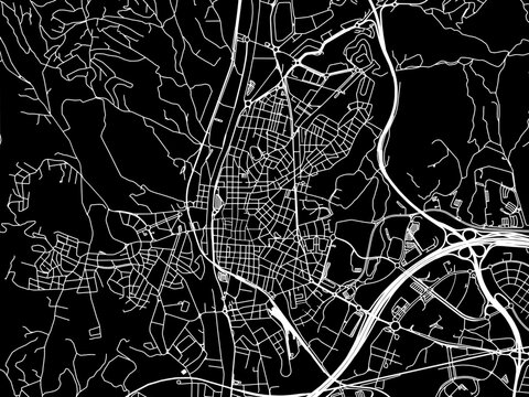 Vector road map of the city of  Rubi in Spain on a black background.