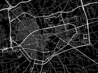 Vector road map of the city of  Elche in Spain on a black background.