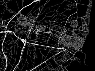 Vector road map of the city of  Sagunto in Spain on a black background.