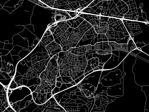 Vector road map of the city of  Pozuelo de Alarcon in Spain on a black background.