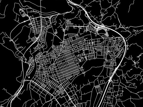 Vector road map of the city of  Elda in Spain on a black background.