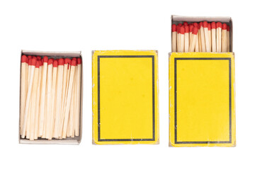 Matches. Yellow box of matches. Matches with red heads. Matchbox.