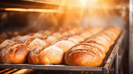 fresh bread in bakery oven - obrazy, fototapety, plakaty