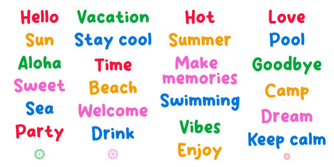 a set of summer positive phrases for a poster, greeting card, wall art for printing. vector illustration of calligraphy