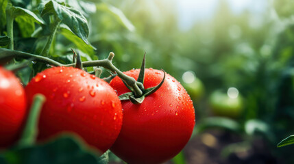 closeup of tomatoes in tomato field - obrazy, fototapety, plakaty