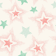 Abstract seamless chaotic pattern with stars and sprays. Grunge texture background. Wallpaper for teen girls. Fashion sport style