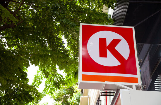 Ho Chi Minh City, Vietnam - June 4, 2023: International convenience store chain Circle K logo on a commercial sign. Red square lightbox advertisement of a popular grocery store
