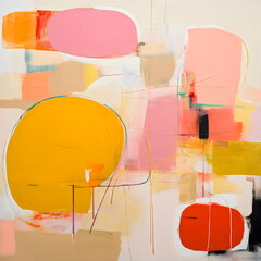 textured abstract shapes painting with thick paint in light pink, yellow and cream tones, made with generative ai

