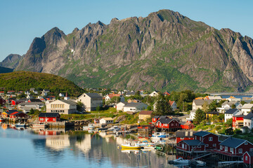 The most famous fishing village Reine on Lofoten islands, Nordland, Norway. Amazing nature with...