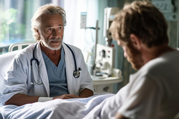 Obraz premium A portrait of a doctor engaged in a conversation with a patient, showing their effective communication and bedside manner Generative AI