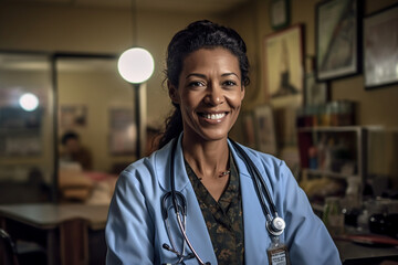 A portrait of a doctor with a warm smile, conveying trust and compassion towards their patients Generative AI