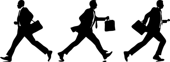 silhouette of worker in suit running, run for success