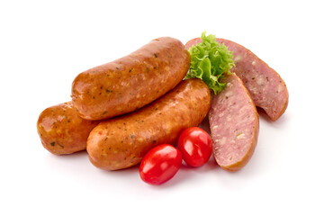 bavarian sausages, isolated on white background.