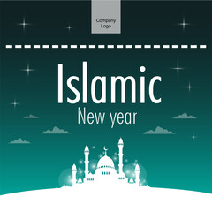 islamic new year with elegant white color mosque silhouette