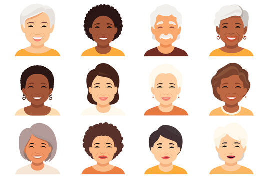Portrait of grandmas with unique skin tones vector isolated illustration