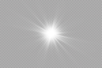 White sparkles.Bright star.Glow burst.Rays of the sun on a transparent background.