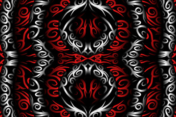Beautiful red Black and white line art batik ethnic dayak aztec pattern gradient Background
