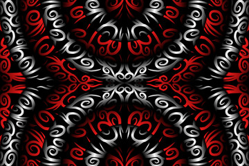 Beautiful red Black and white line art batik ethnic dayak aztec pattern gradient Background
