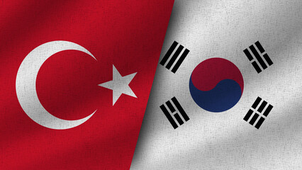 South Korea and Turkey Realistic Two Flags Together, 3D Illustration