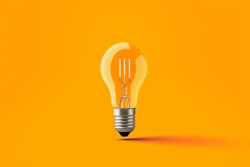 Illustration of a yellow light bulb shining brightly on a vibrant yellow background created using generative AI