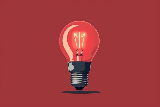 Illustration of a red background with a glowing light bulb created using generative AI