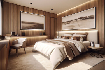 Modern contemporary loft style bedroom. Generative AI
