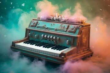 Illustration of an intricately designed and beautifully painted old-fashioned organ created using generative AI