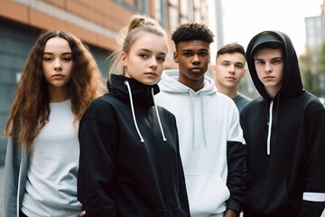 Obraz premium Diverse teenagers wearing modern and trendy. Outdoor urban style. Generative AI