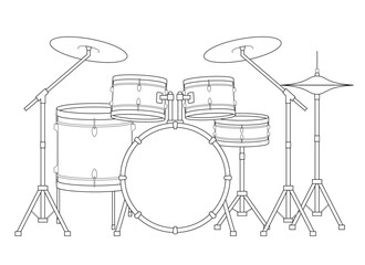Easy coloring cartoon vector illustration of a drum set isolated on white background
