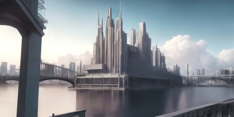 Futuristic urban skyline,Fictional City Skyline, 