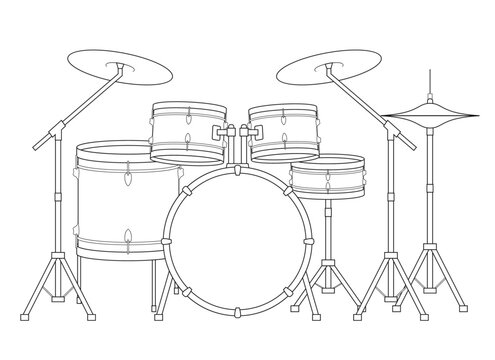 Easy coloring cartoon vector illustration of a drum set isolated on white background