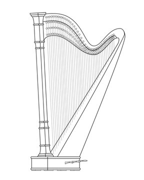 Easy coloring cartoon vector illustration of a harp isolated on white background