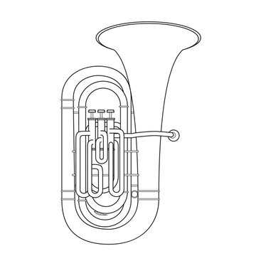 Easy coloring cartoon vector illustration of a tuba isolated on white background