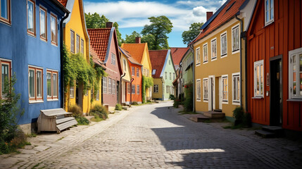 Fototapeta na wymiar Denmark, typical Street View, Houses, Town, Village, City, Colorful