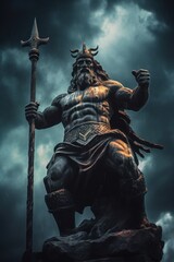 Perun, old slavic pagan god of thunder, sky,lightning, storms, rain, law, war, fertility and oak trees. Generative AI image. - obrazy, fototapety, plakaty