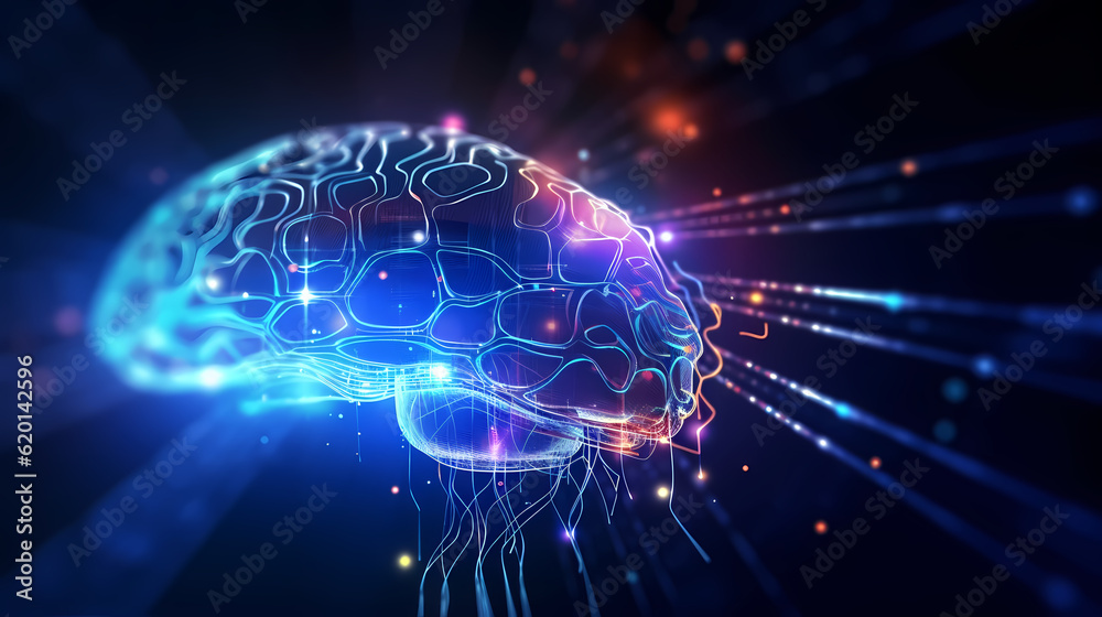 Wall mural human brain showing intelligent thinking processing through the concept of a neural network printed 