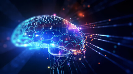 Human brain showing Intelligent thinking processing through the concept of a neural network printed circuit of big data and artificial intelligence - AI generated.