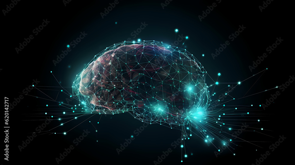 Wall mural human brain showing intelligent thinking processing through the concept of a neural network printed 