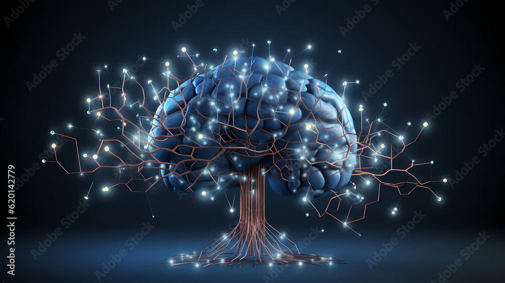 Wall mural human brain showing intelligent thinking processing through the concept of a neural network printed 