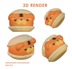 3d rendering of tiger macarons on a transparent backgrounds
