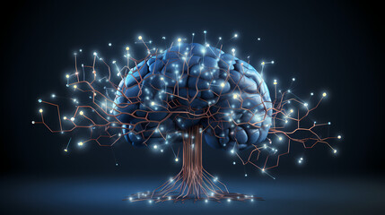 Human brain showing Intelligent thinking processing through the concept of a neural network printed circuit of big data and artificial intelligence - AI generated.