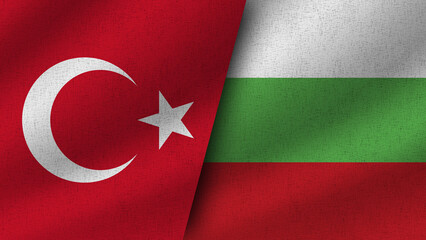Bulgaria and Turkey Realistic Two Flags Together, 3D Illustration
