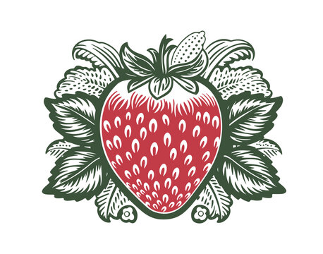 Red Juicy strawberry Logo Vector Stamp tattoo