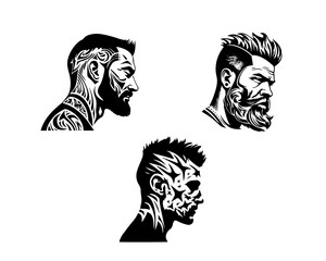 Portrait of a man with a beard mustache and fashionable hairstyle with tattoos