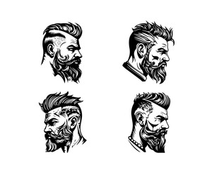 Portrait of a man with a beard mustache and fashionable hairstyle with tattoos