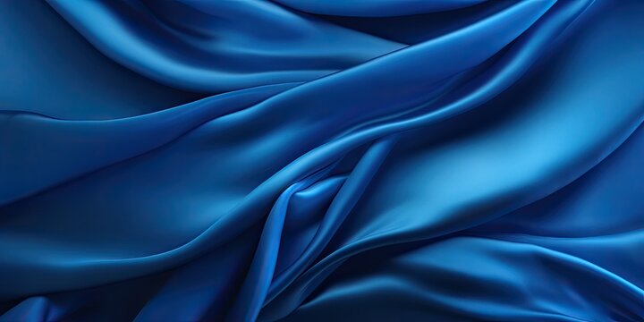 Closeup of rippled blue silk fabric - AI Generated