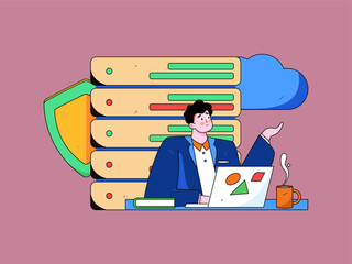 Business people working in flat vector concept operation hand drawn illustration
