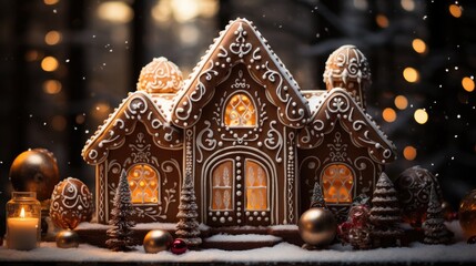 Fototapeta premium Merry christmas. Christmas gingerbread house. Generative AI