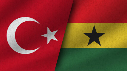 Ghana and Turkey Realistic Two Flags Together, 3D Illustration